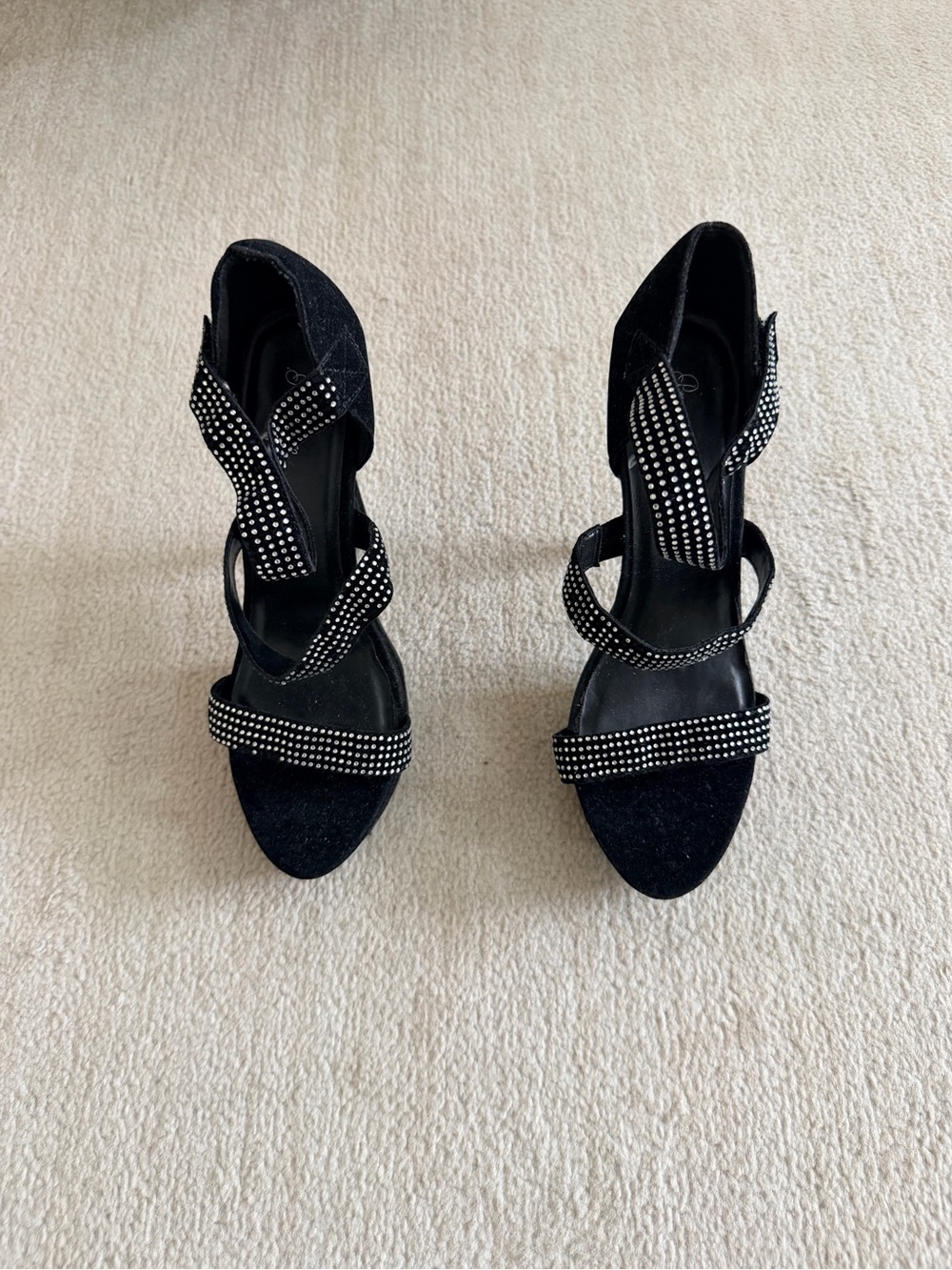 Black Velvet Rhinestone Heels - Picture 10 of 16